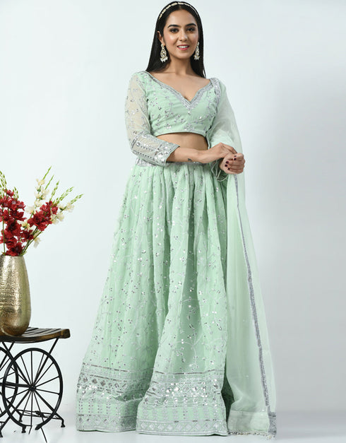 Cool Grey Faux Georgette Lehenga Choli