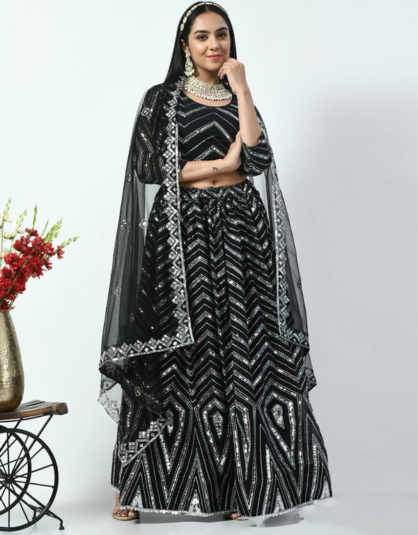 Black Faux Georgette Lehenga Choli