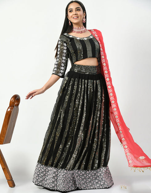 Black Georgette Lehenga Choli Closure View