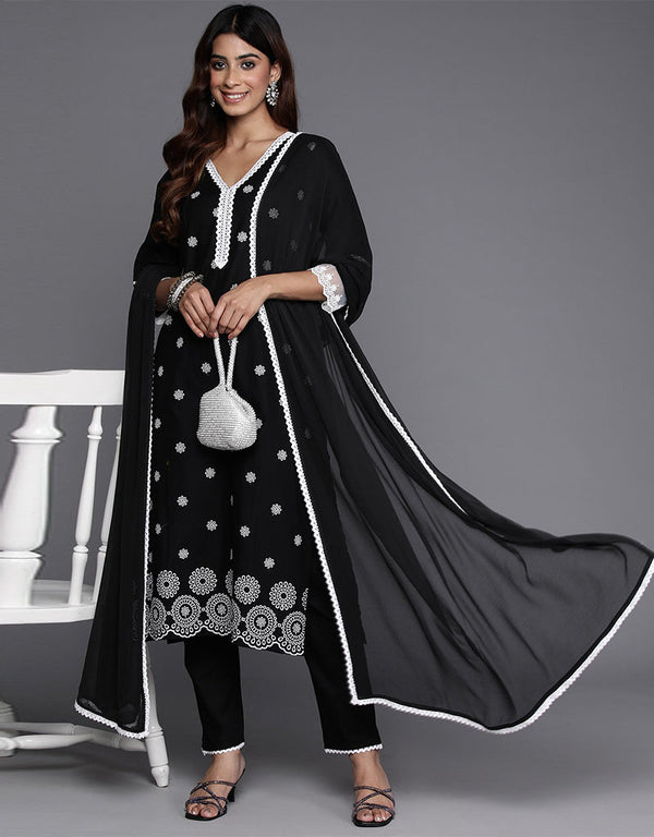 glamorous woodsmoke pure cotton pakistani style kameez with plazo dupatta set with woodsmoke pure cotton 2861-20033 Front View