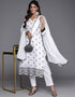 contemporary white smoke pure cotton pakistani style kameez with plazo dupatta set with white smoke pure cotton 2861-20034 Front View