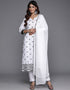 contemporary white smoke pure cotton pakistani style kameez with plazo dupatta set with white smoke pure cotton 2861-20034 Close-up View