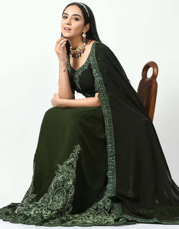 Olive Faux Georgette Lehenga Choli