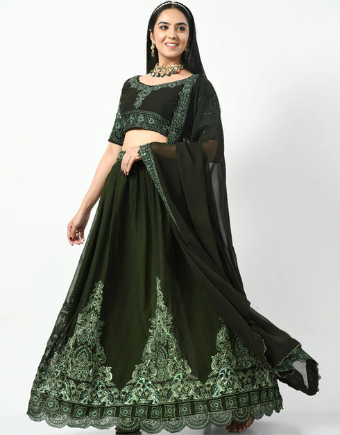 Olive Faux Georgette Lehenga Choli Closure View