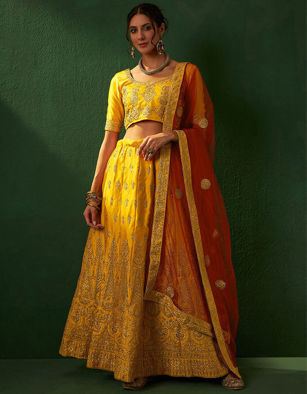 chic yellow ochre silk wedding style lehenga choli with yellow ochre silk 2862-20036 Front View