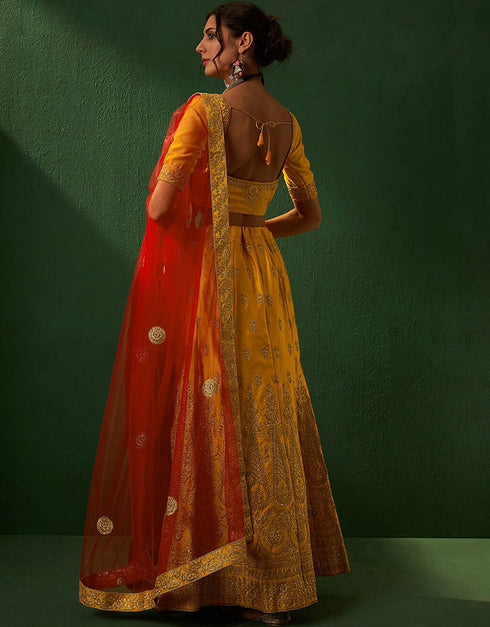 chic yellow ochre silk wedding style lehenga choli with yellow ochre silk 2862-20036 Front View