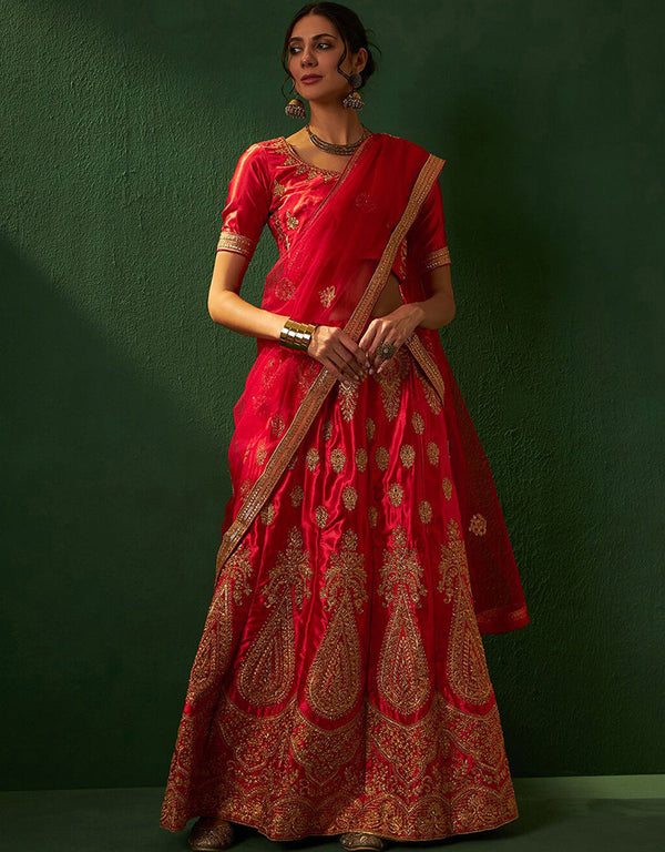 elegant lipstick red silk wedding style lehenga choli with lipstick red silk 2862-20038 Front View