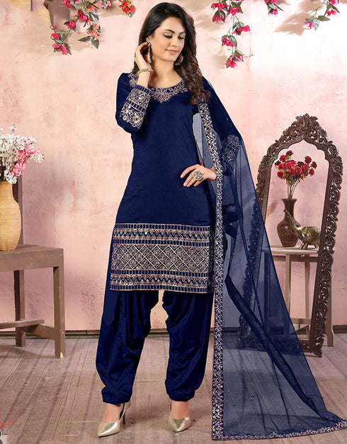 Blue Art Silk Patiyala Salwar Suit