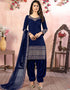 Blue Art Silk Patiyala Salwar Suit Closure View