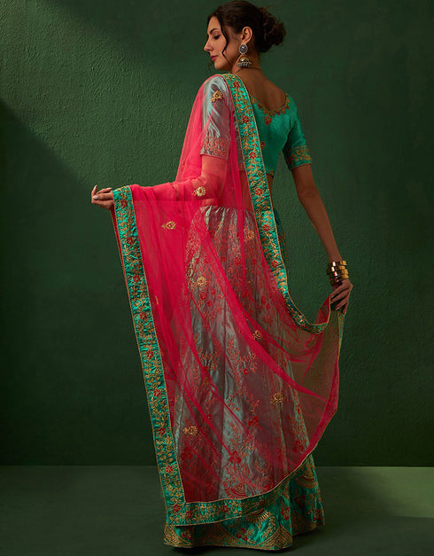 sleek caribbean green silk wedding style lehenga choli with caribbean green silk 2862-20040 Front View