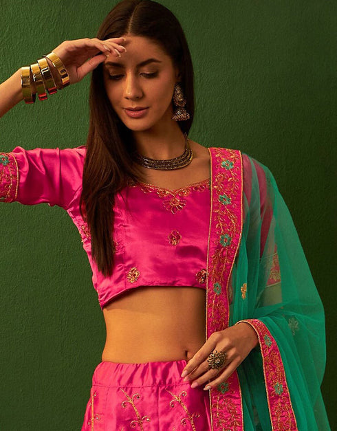 modern warm pink silk wedding style lehenga choli with warm pink silk 2862-20041 Close-up View