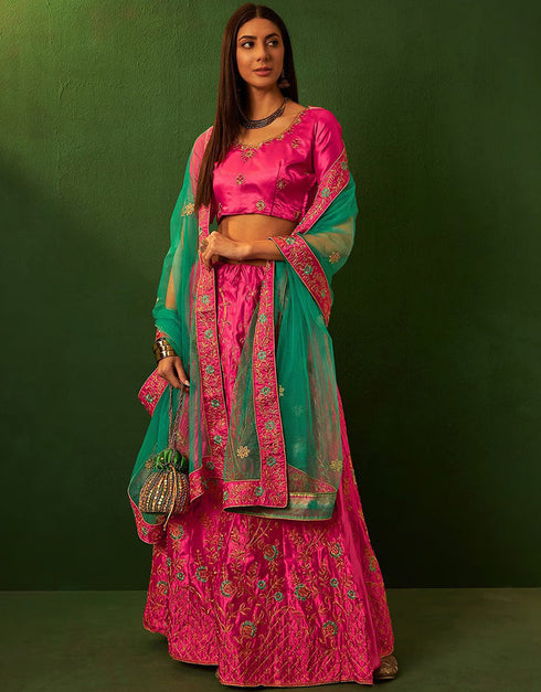 modern warm pink silk wedding style lehenga choli with warm pink silk 2862-20041 Front View