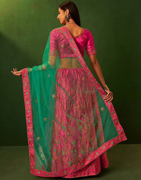 modern warm pink silk wedding style lehenga choli with warm pink silk 2862-20041 Back View
