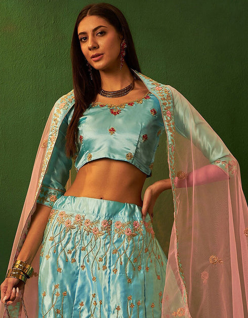 sophisticated cool grey silk wedding style lehenga choli with cool grey silk 2862-20042 Back View