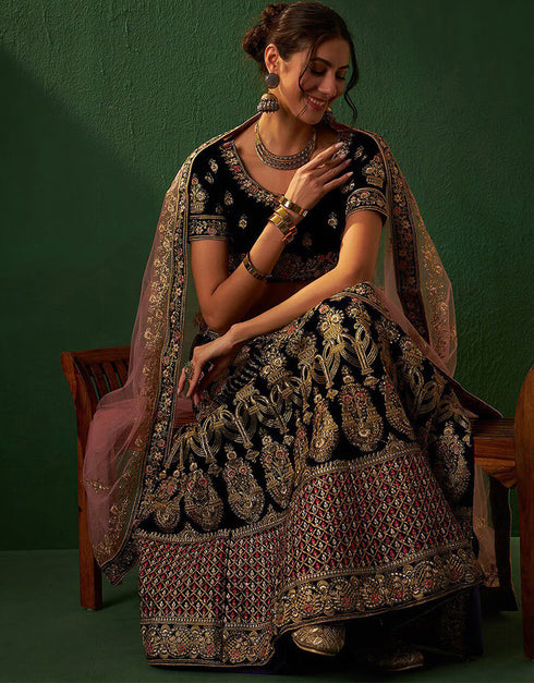 glamorous smoky black velvet wedding style lehenga choli with smoky black velvet 2862-20043 Close-up View