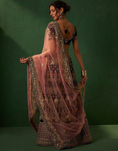 glamorous smoky black velvet wedding style lehenga choli with smoky black velvet 2862-20043 Front View