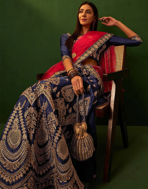 contemporary dark blue silk wedding style lehenga choli with dark blue silk 2862-20044 Close-up View
