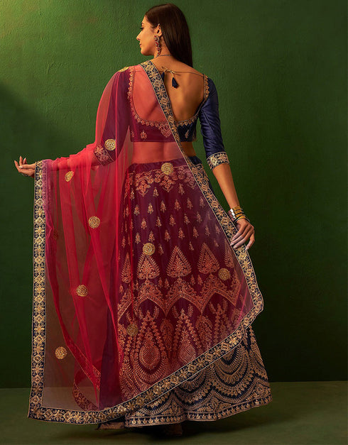 contemporary dark blue silk wedding style lehenga choli with dark blue silk 2862-20044 Front View