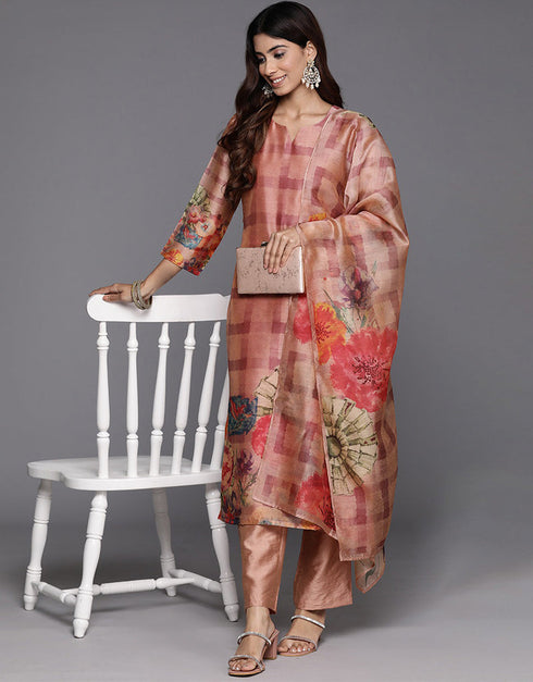 stylish oriental pink chanderi silk pakistani style kameez with plazo dupatta set with oriental pink blended silk 2863-20045 Front View