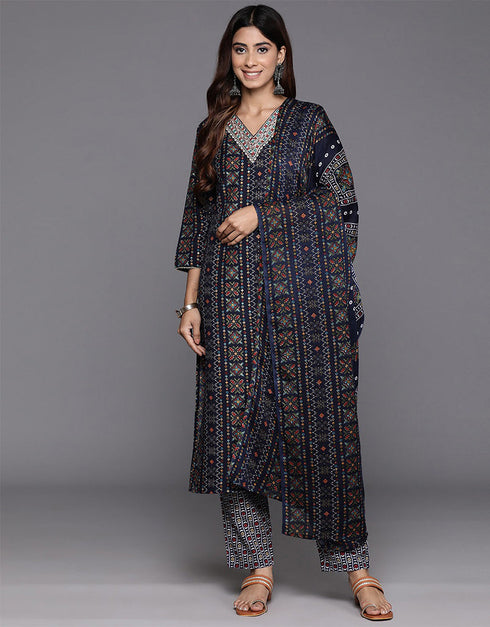 chic smoky black blended cotton pakistani style kameez with plazo dupatta set with smoky black blended cotton 2863-20046 Close-up View