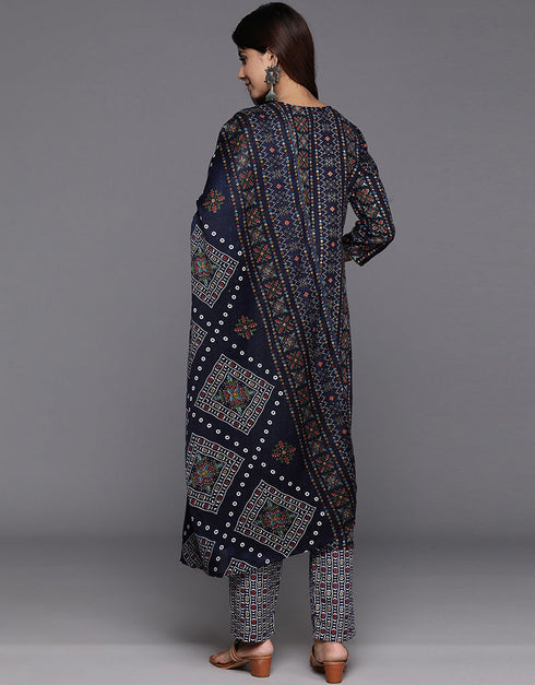 chic smoky black blended cotton pakistani style kameez with plazo dupatta set with smoky black blended cotton 2863-20046 Back View