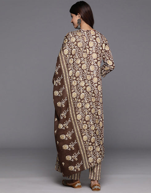 trendy lisbon brown blended cotton pakistani style kameez with plazo dupatta set with lisbon brown blended cotton 2863-20047 Back View