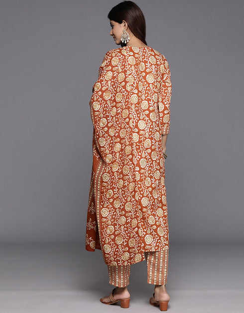 elegant brownish red blended cotton pakistani style kameez with plazo dupatta set with brownish red blended cotton 2863-20048 Close-up View