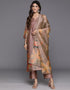 fashionable roman coffee chanderi silk pakistani style kameez with plazo dupatta set with roman coffee blended silk 2863-20049 Close-up View