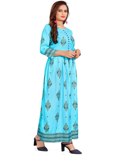 Sky Blue Heavy Designer Heavy 14 Kg Reyon Gown Closure View