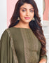 Greenish Grey Pant style Straight Georgette Salwar Kameez in Embroidery & Lace Work Closure View Embroidery