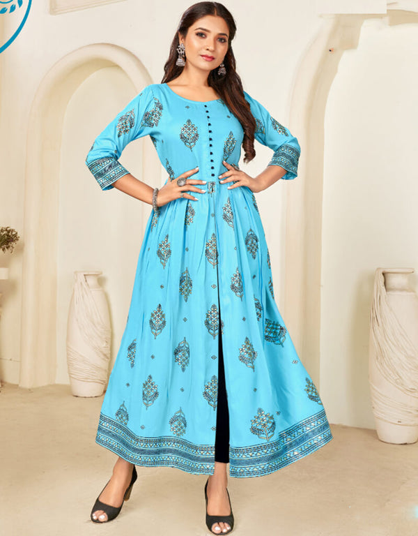 Blizzard Blue Pure 14 Kg Rayon Pant Anarkali