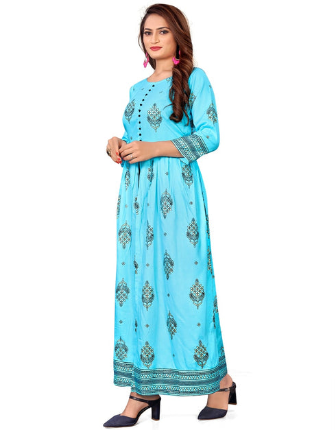 Sky Blue Heavy Designer Heavy 14 Kg Reyon Gown Back View