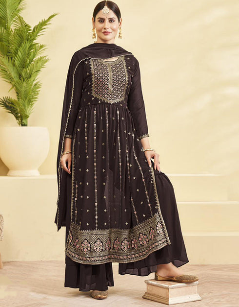 Heavy Designer Wedding Wear Georgette Salwar Suit Zeus Georgette Sharara Straight Front View