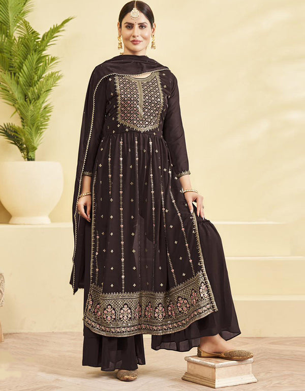 Heavy Designer Wedding Wear Georgette Salwar Suit Zeus Georgette Sharara Straight Front View