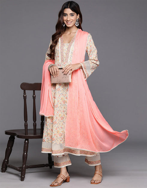sophisticated mandys pink pure cotton pakistani style kameez with plazo dupatta set with mandys pink pure coton 2863-20052 Front View