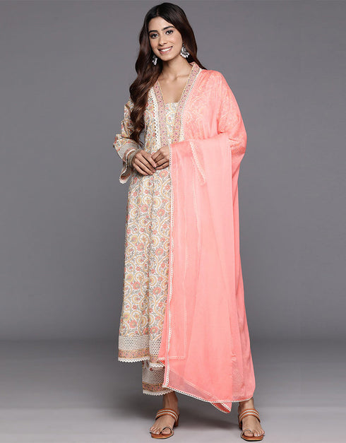 sophisticated mandys pink pure cotton pakistani style kameez with plazo dupatta set with mandys pink pure coton 2863-20052 Close-up View