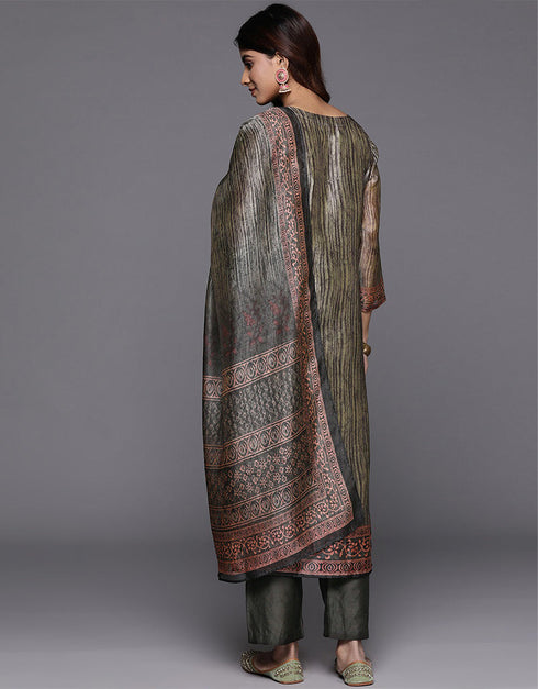 contemporary black chanderi silk pakistani style kameez with plazo dupatta set with black blended silk 2863-20054 Back View