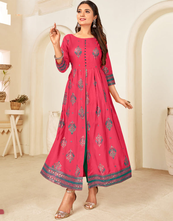 Light Red Pure 14 Kg Rayon Pant Anarkali