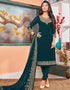 Sea Green Chudidar style Straight Faux Georgette Salwar Kameez in Embroidery, Stone & Lace Work