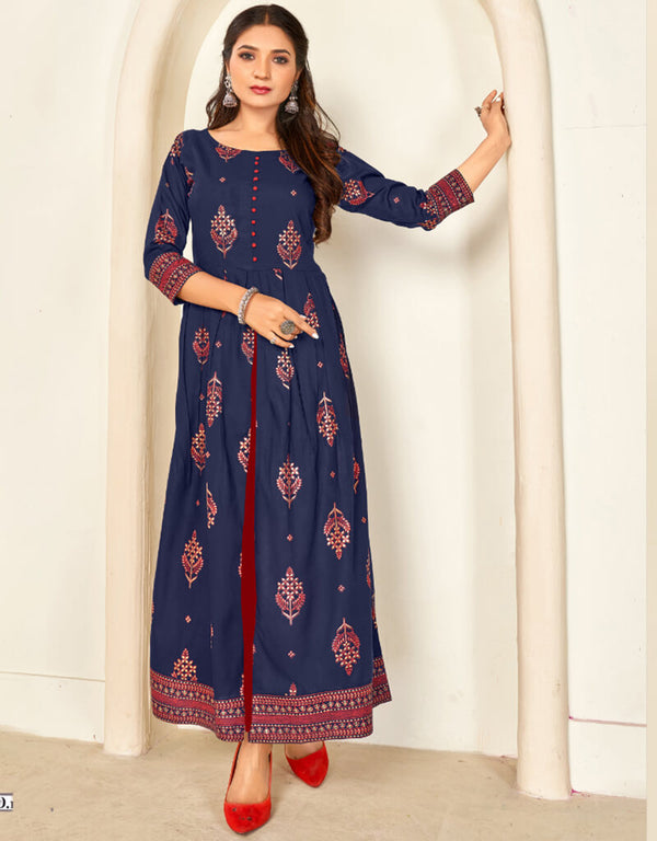 Dark Blue Pure 14 Kg Rayon Pant Anarkali