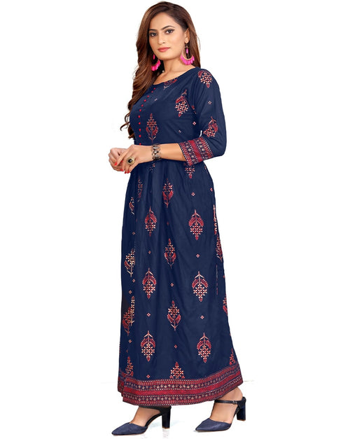 Navy Blue Heavy Designer Heavy 14 Kg Reyon Gown Closure View