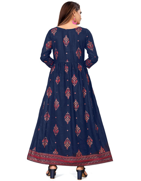 Navy Blue Heavy Designer Heavy 14 Kg Reyon Gown Back View