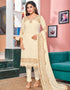 Off White Chudidar style Straight Faux Georgette Salwar Kameez in Embroidery, Stone & Lace Work