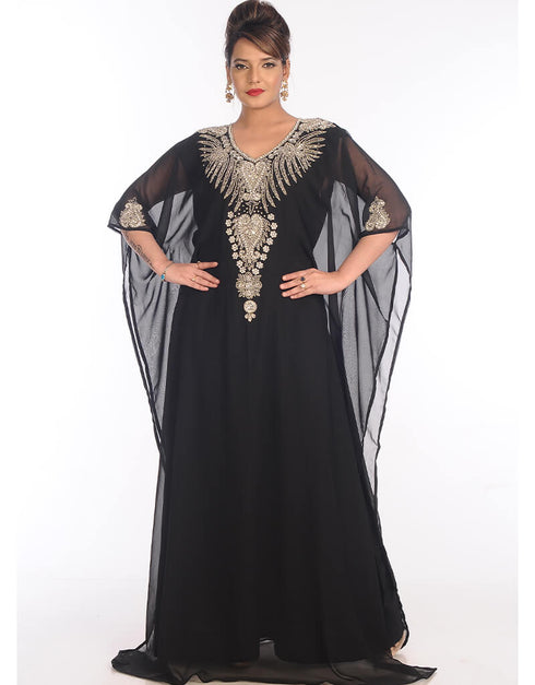 Women Black Georgette Hand Embroidery Party Wear Kaftan