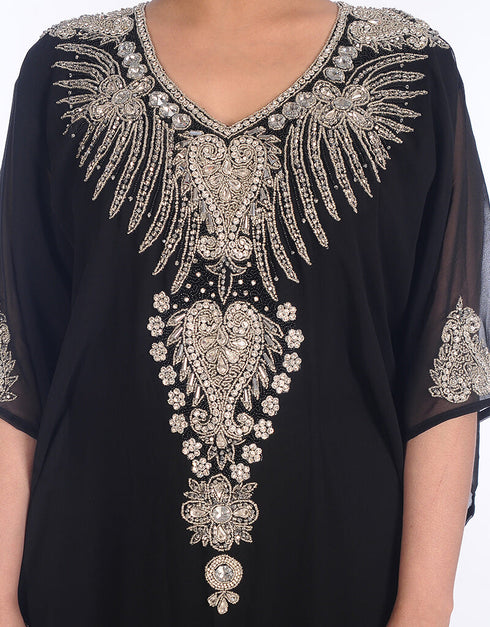 Women Black Georgette Hand Embroidery Party Wear Kaftan