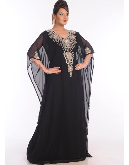 Women Black Georgette Hand Embroidery Party Wear Kaftan