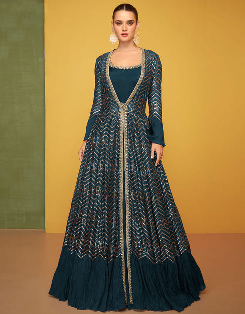 Teal Blue Premium Silk Na Gown