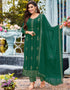 Light Green Pant style Suit Faux Georgette Salwar Kameez in Swaroshki Embroidery, Embroidery & Lace Work