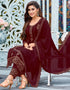 Maroon Pant style Suit Faux Georgette Salwar Kameez in Swaroshki Embroidery, Embroidery & Lace Work Closure View