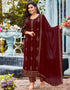 Maroon Pant style Suit Faux Georgette Salwar Kameez in Swaroshki Embroidery, Embroidery & Lace Work